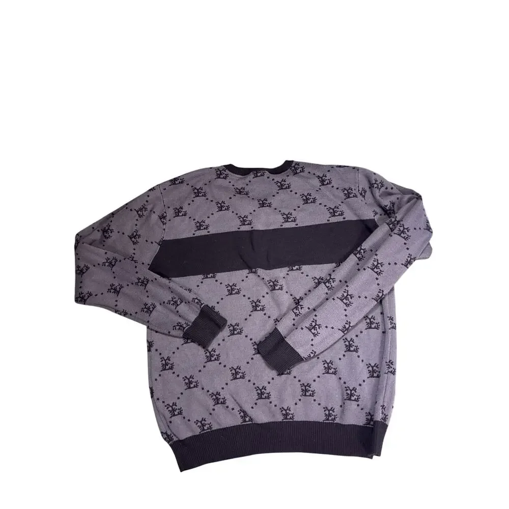 Lifted Research Group LRG All Over Print V Neck Sweater Mens XL Black Gray Y2K